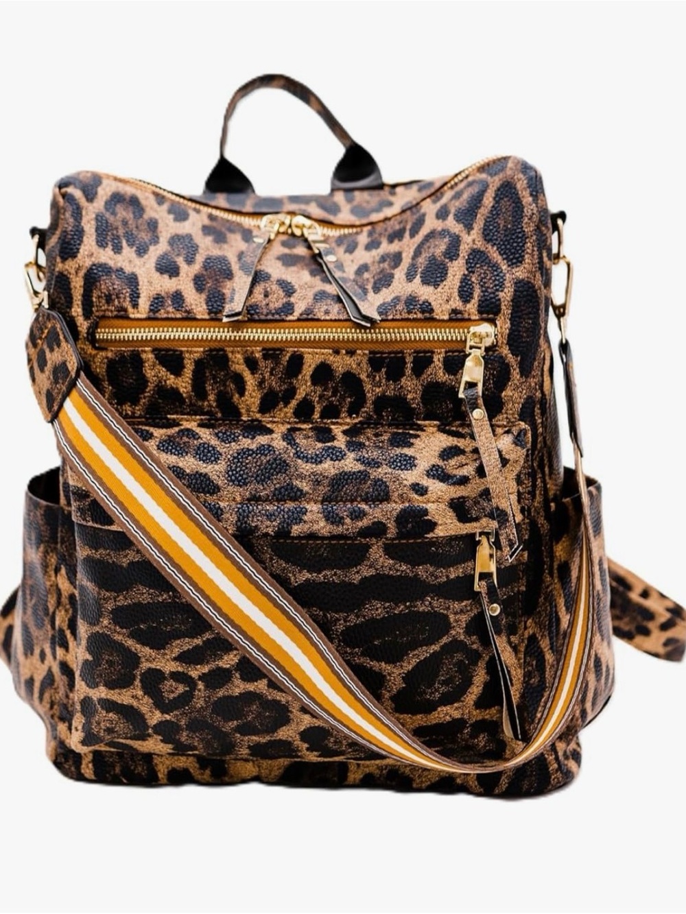 Leopard Print Women's Backpack with Striped Strap